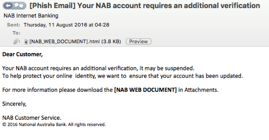 NAB Banking Scam Email Example