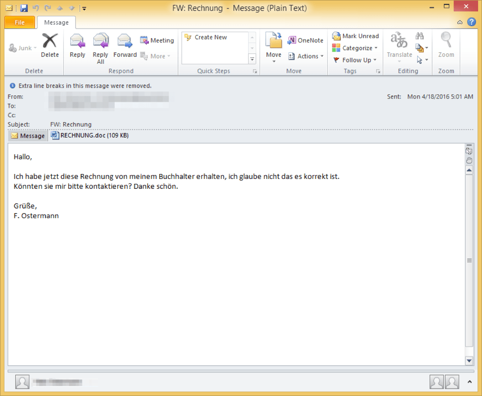 German bill (“rechnung”) email lure distributing Poshcoder ransomware