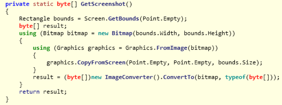 Snippet of code showing screenshot grabbing function