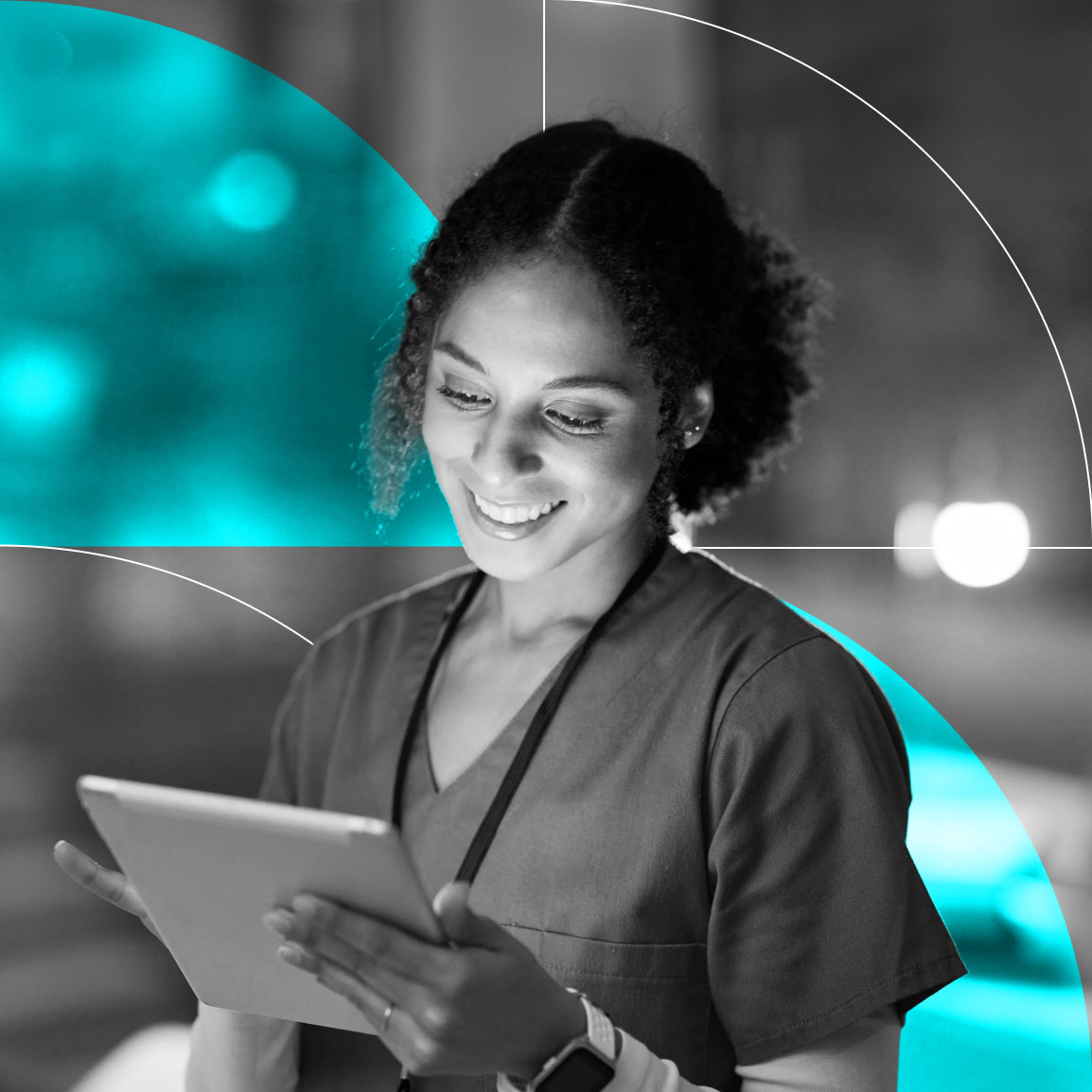 Healthcare professional using a tablet to access patient information