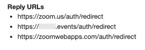 Reply URLs used for one of the malicious apps, including a legitimate Zoom domain.